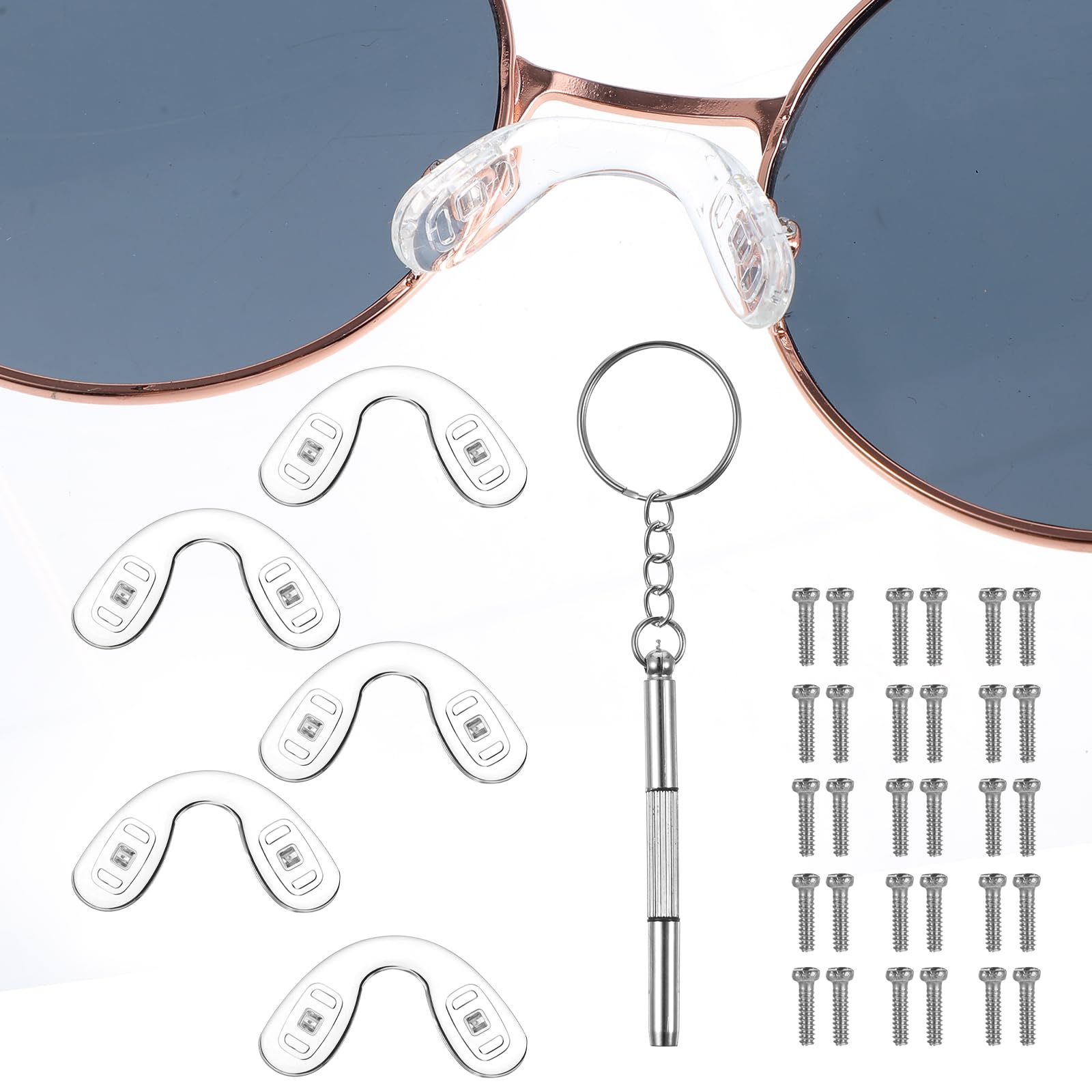Set of 5 silicone nose pads and screws for eyeglasses