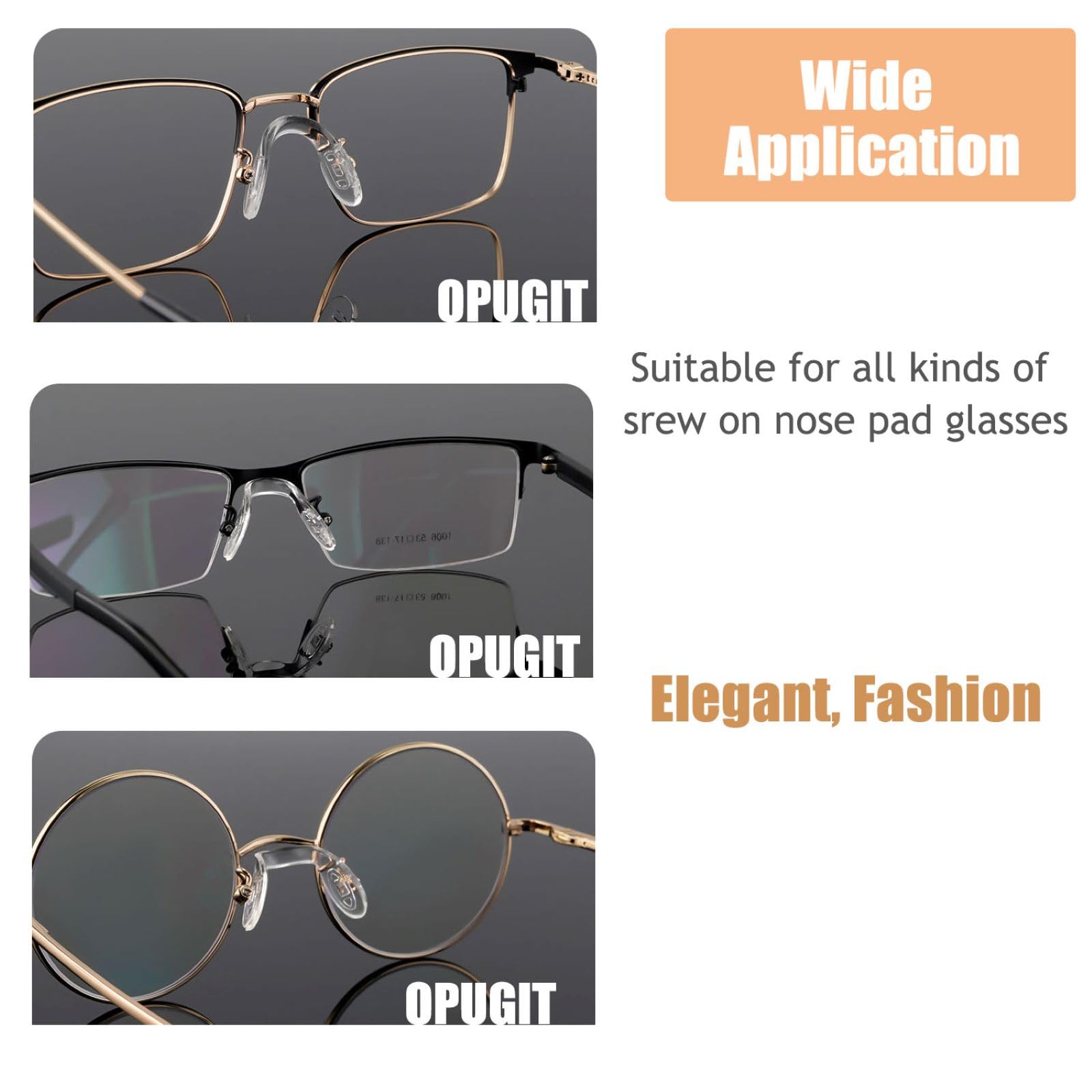 Soft silicone nose pads on glasses frame