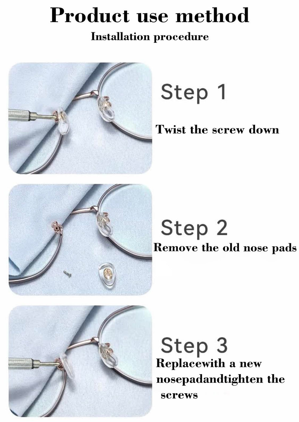 Soft silicone non-slip nose pads on eyewear