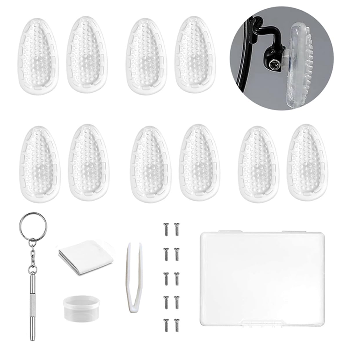 Five pairs of screw-in air chamber nose pads for eyeglasses