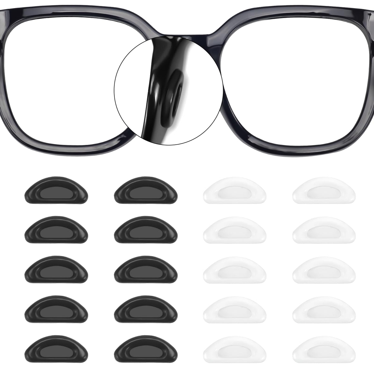 Pack of stick-on silicone eyeglass nose pads