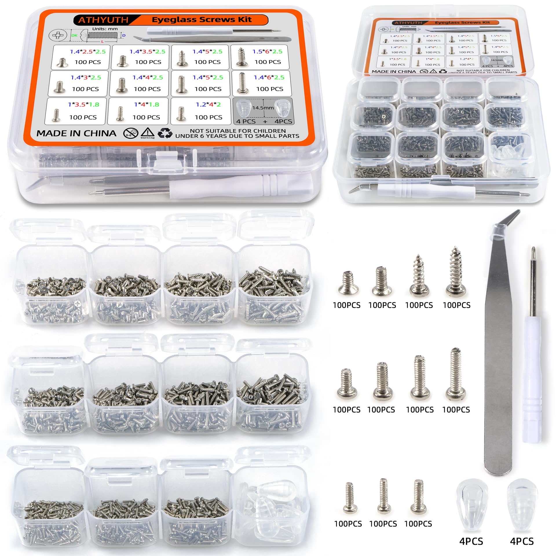Hero image of 1100Pcs micro screw kit for eyeglasses and devices