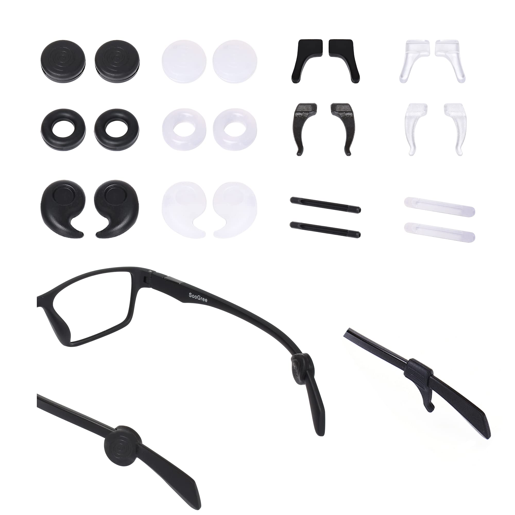 12 pairs of eyeglasses retainers in four styles