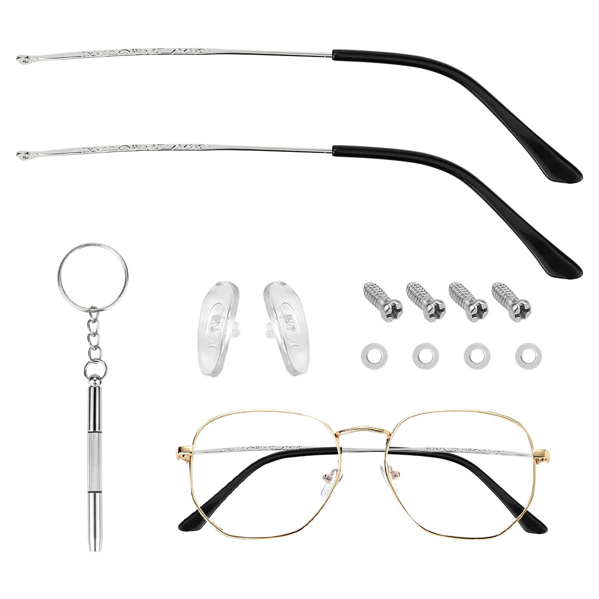 Silver temple replacement arm for eyeglasses