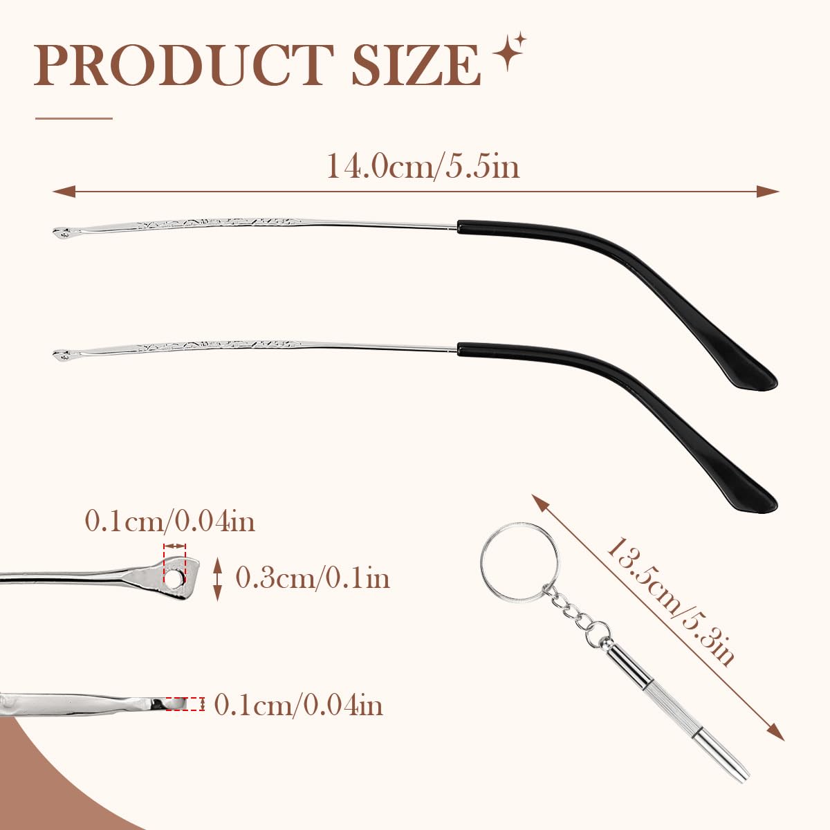 Durable eyeglasses temple accessory in silver