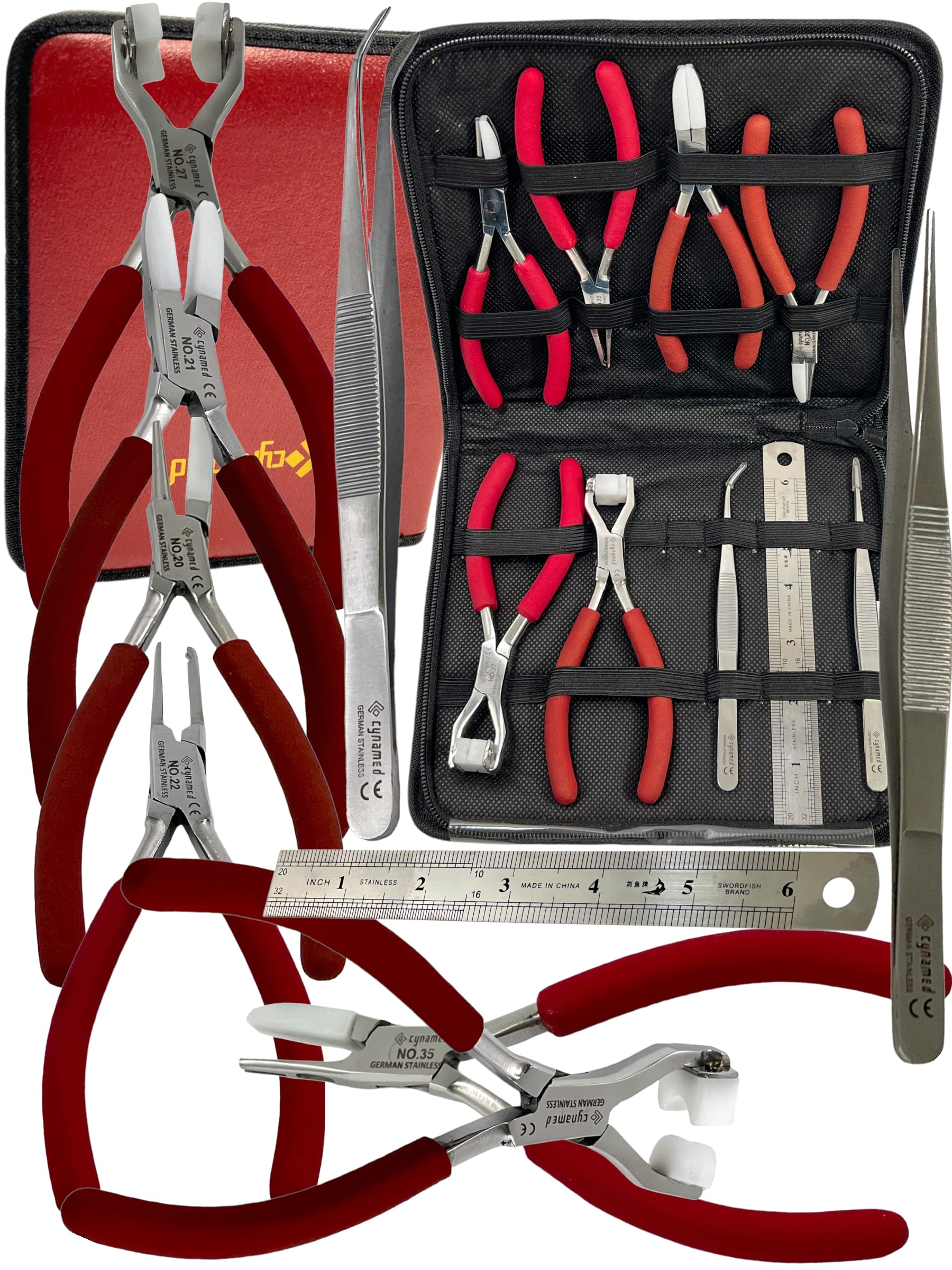 Eyeglass tools with bent nose pliers