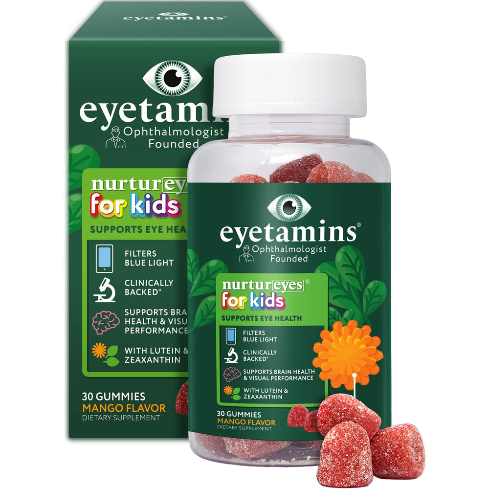 Front view of eyetamins Nurtureyes Kids Eye Health Gummies bottle