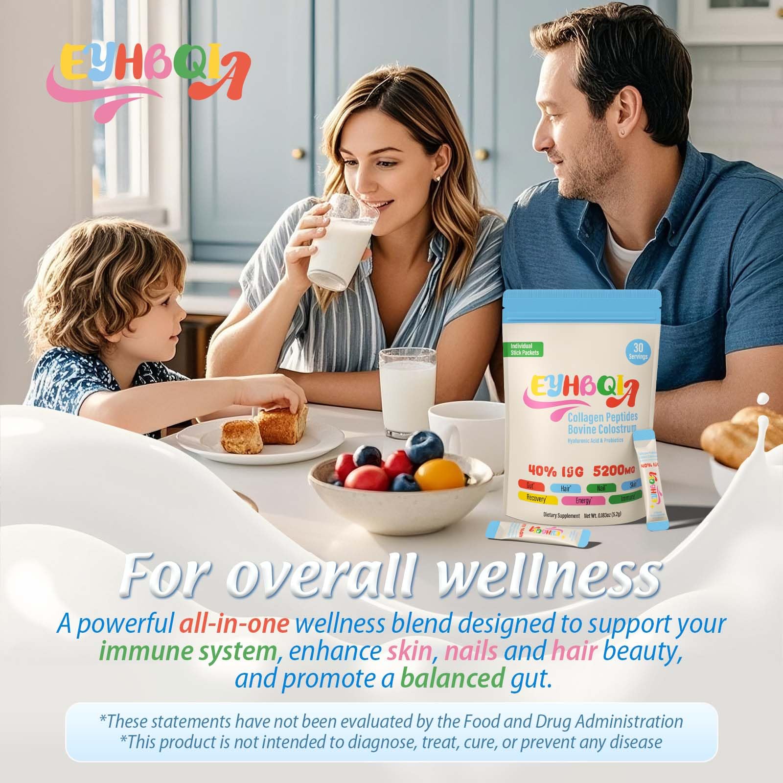 Glass of water with mixed EYHBQIA powder (unflavored)