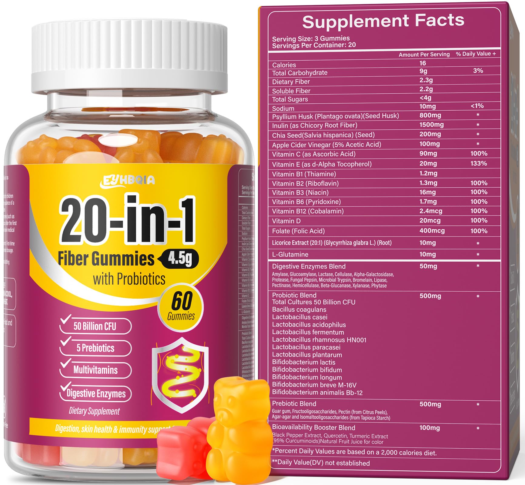 Front view of EYHBQIA Fiber Gummies for Women bottle