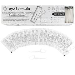 Eyxformula 500-count individually wrapped floss picks in sealed packaging