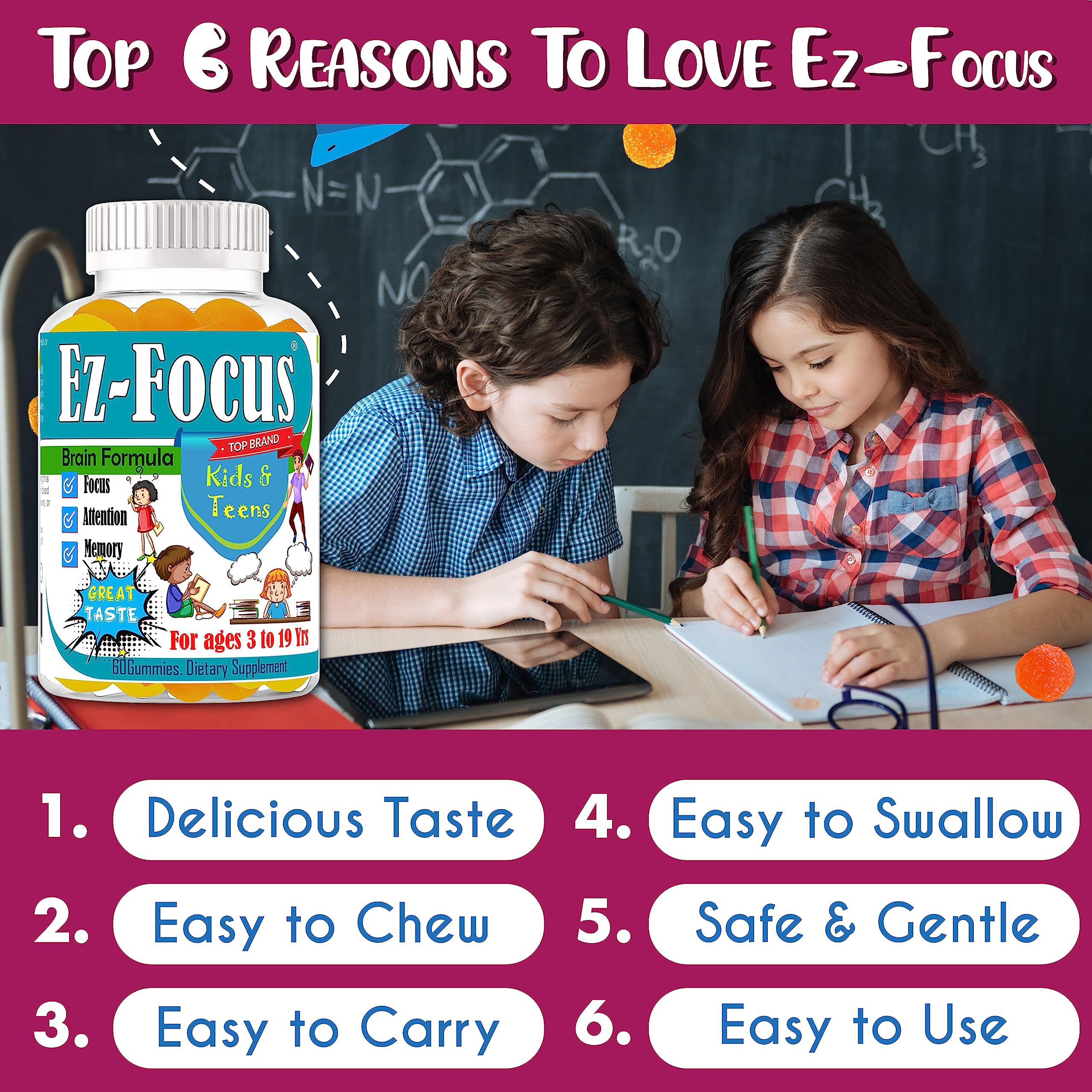 Ez-Focus Gummies 60 count bottle front view