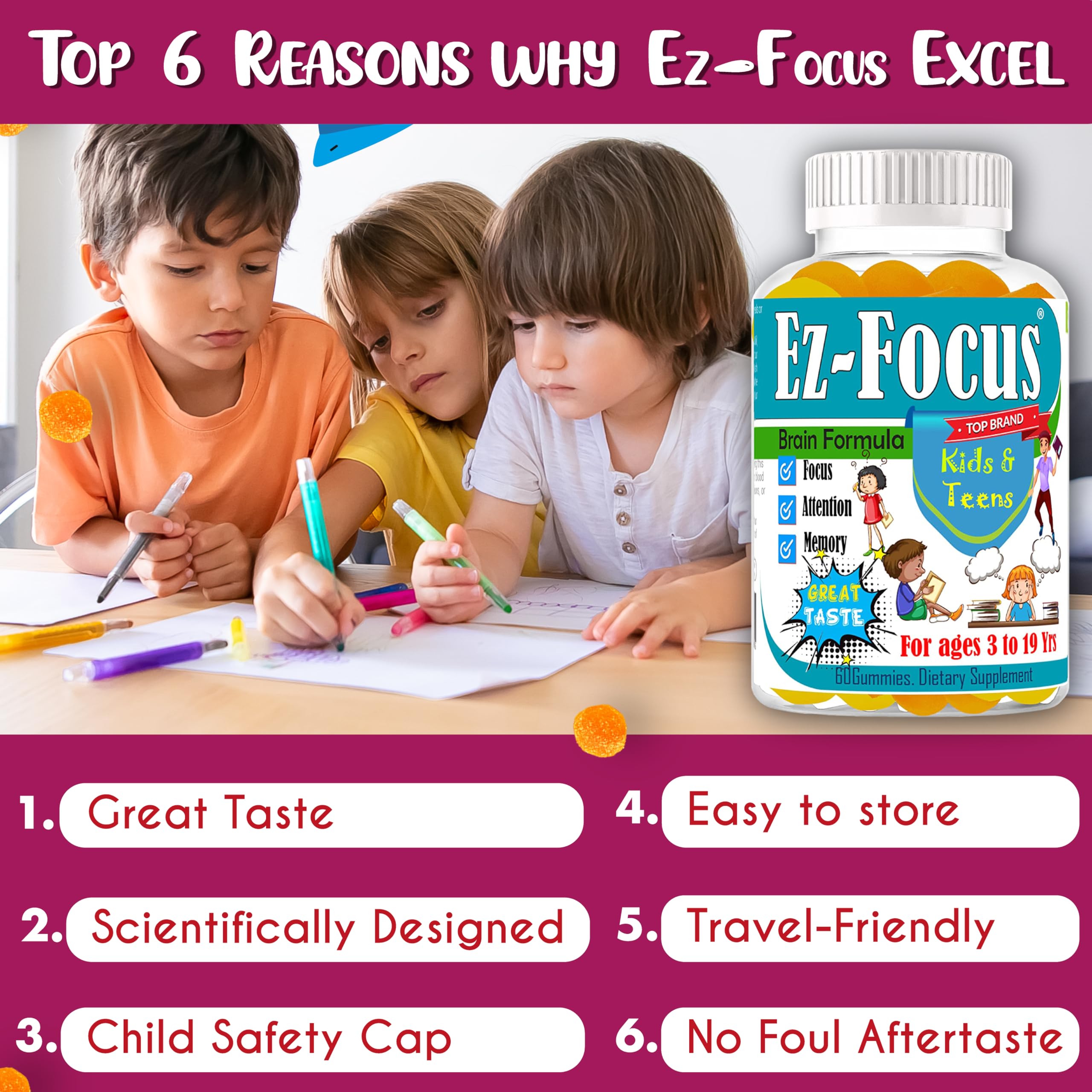 Packaging close-up of Ez-Focus Gummies