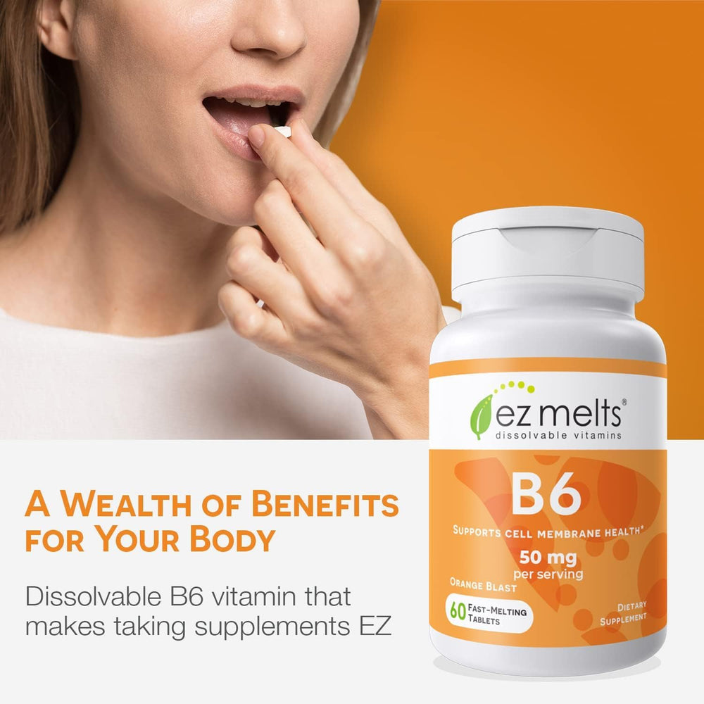 Bottle of EZ Melts Vitamin B6 50 mg dissolvable tablets