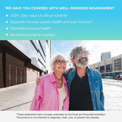 Label displaying 18 vitamins and minerals