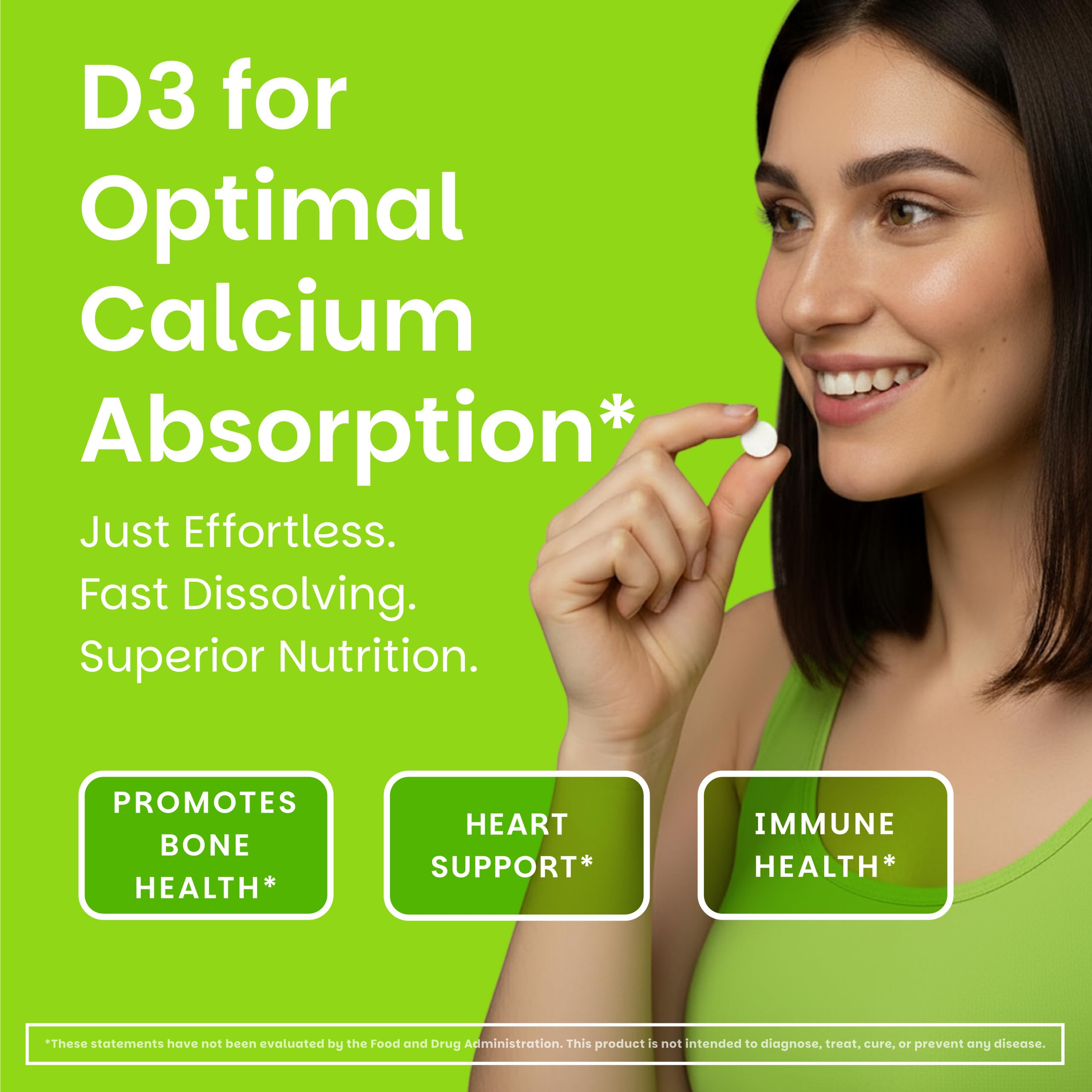 Sugar-free Vitamin D3 melts with green apple flavor