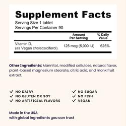 Back label showing dosage and ingredients