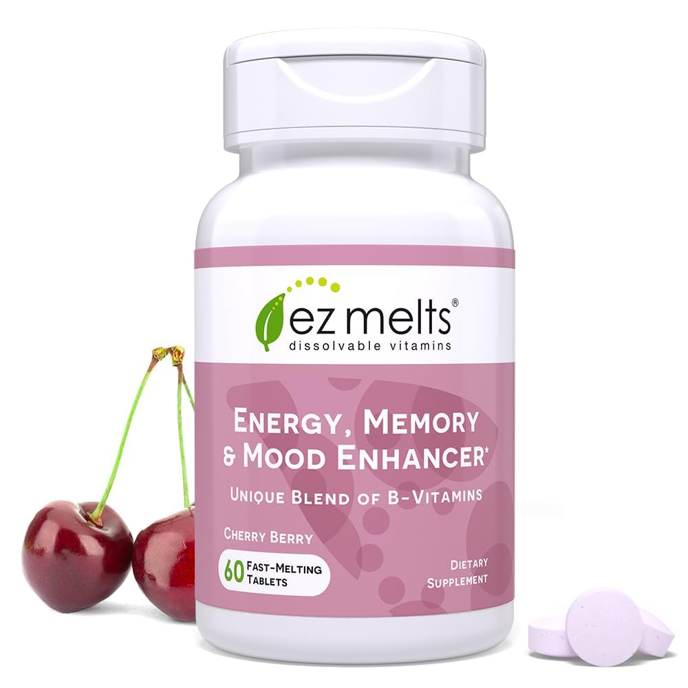 EZ Melts bottle and box showing energy, memory, and mood support
