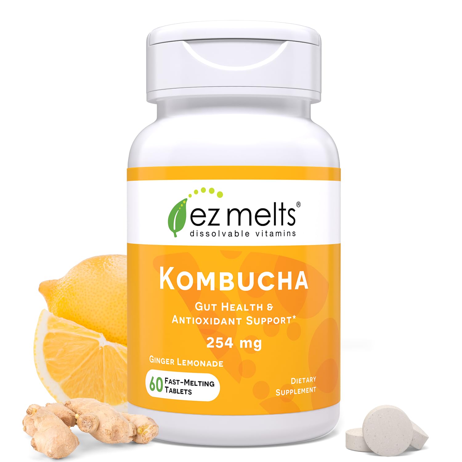 EZ Melts front packaging showing ginger lemonade flavor and 2-month supply