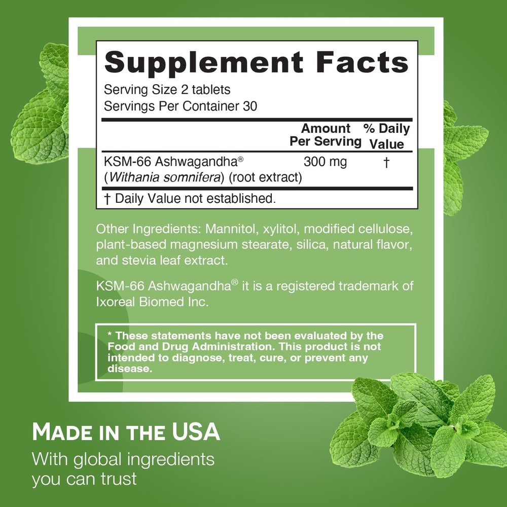 EZ Melts KSM-66 Ashwagandha peppermint back of box