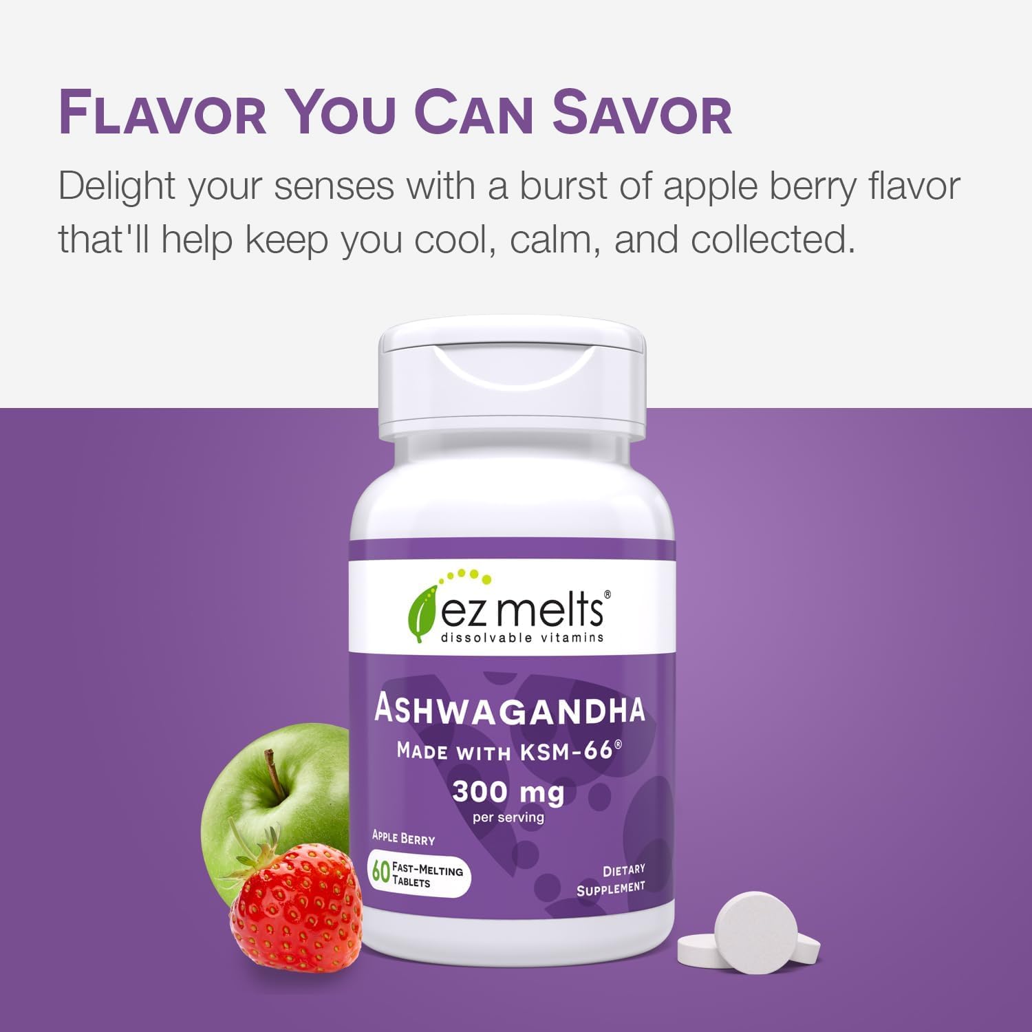Apple Berry flavored dissolvable tablet in mouth