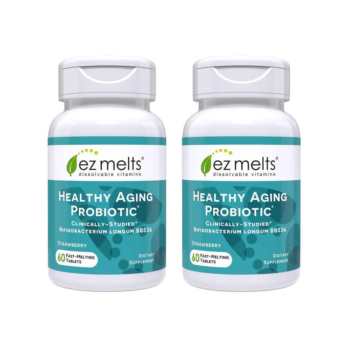 EZ Melts Dissolvable Probiotic bottle with strawberry flavor label