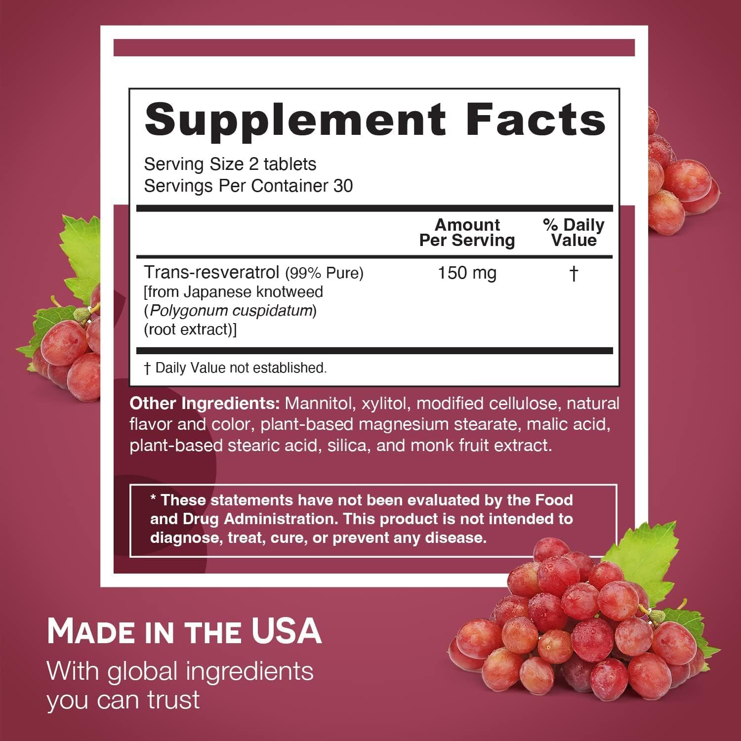 Dissolving resveratrol tablet on tongue with grape flavor