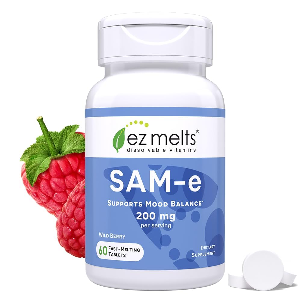 Dissolving SAM-e 200 mg tablet on tongue with wild berry flavor