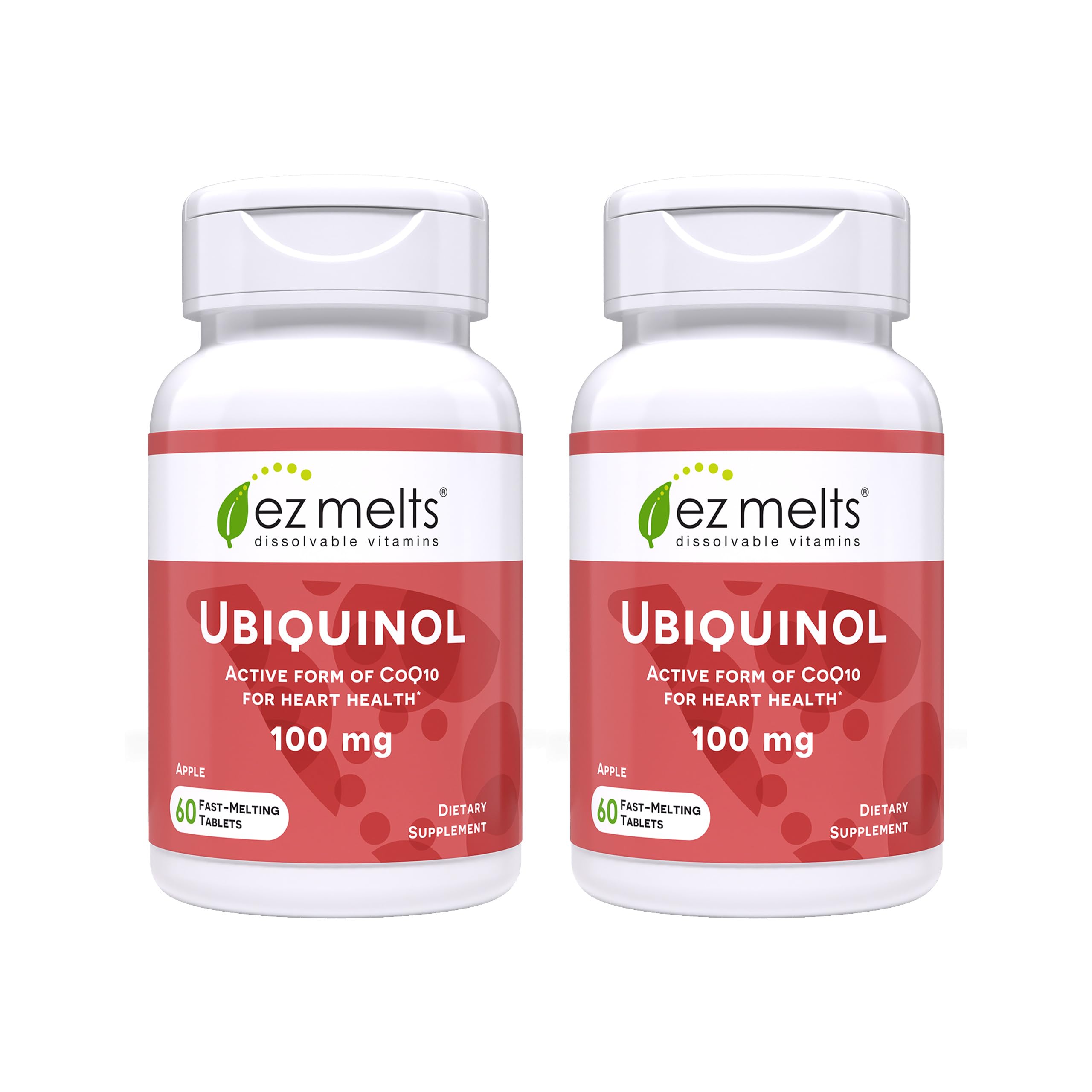 Front view of EZ Melts Ubiquinol 100mg dissolvable tablet