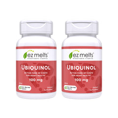 Front view of EZ Melts Ubiquinol 100mg dissolvable tablet