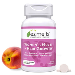 Product hero image: EZ Melts dissolvable multivitamin for women with hair growth.