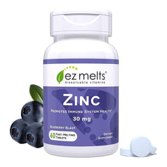 EZ Melts zinc 30 mg bottle and packaging for 2-month supply