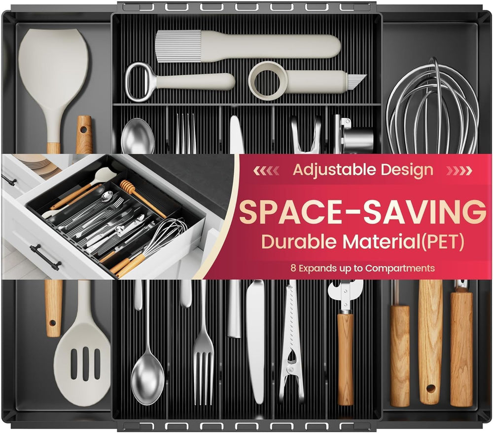Hero image of EZ COZY silverware organizer in a kitchen drawer