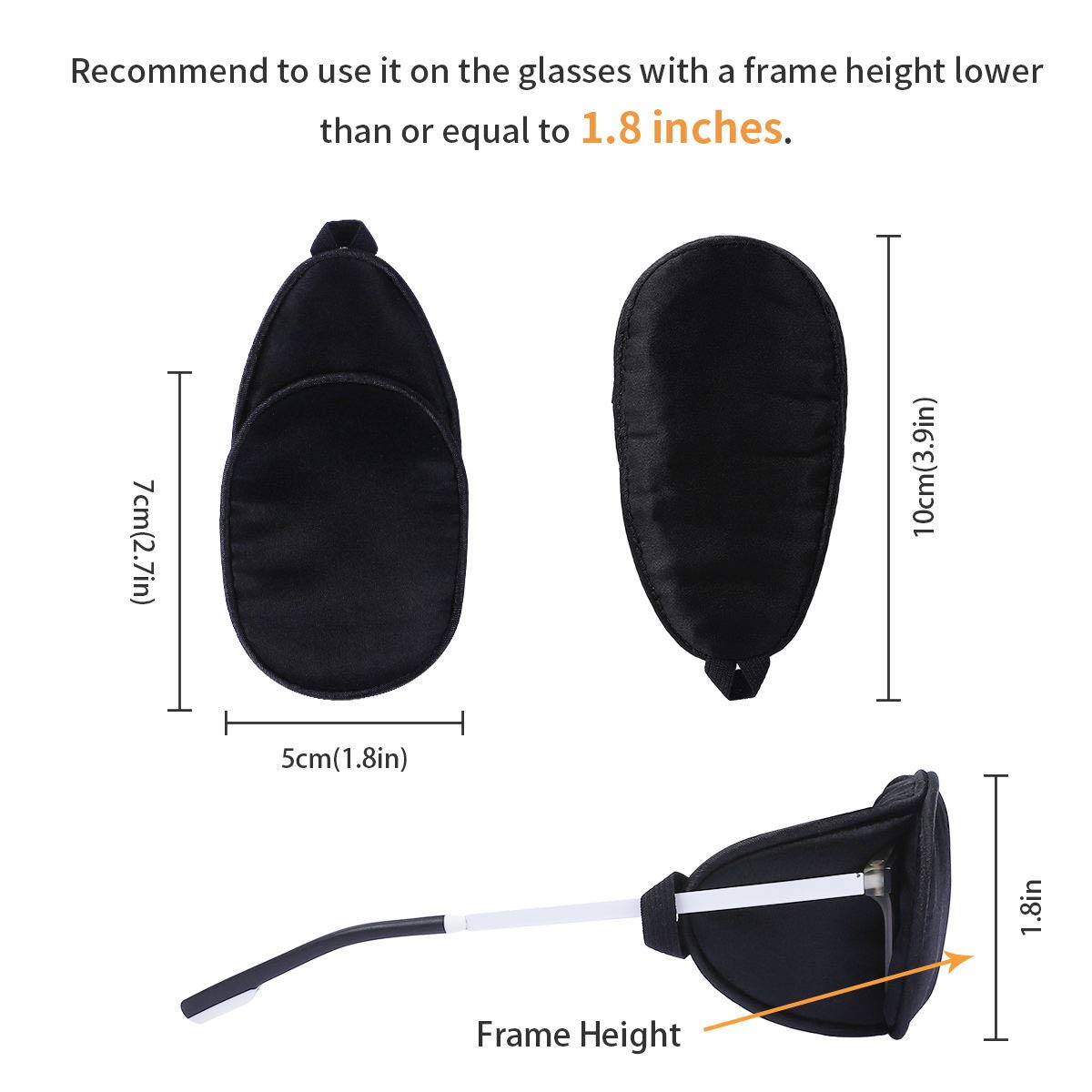 Washable and reusable black eye patches for glasses, X-Large
