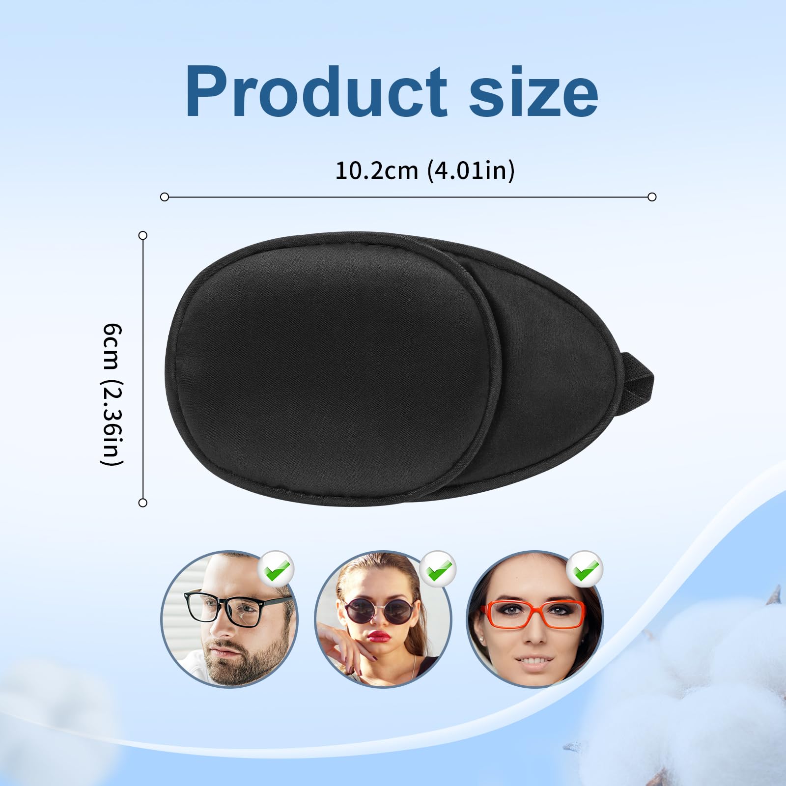 Adult eye patch worn over glasses with frame height up to 2.3 inches