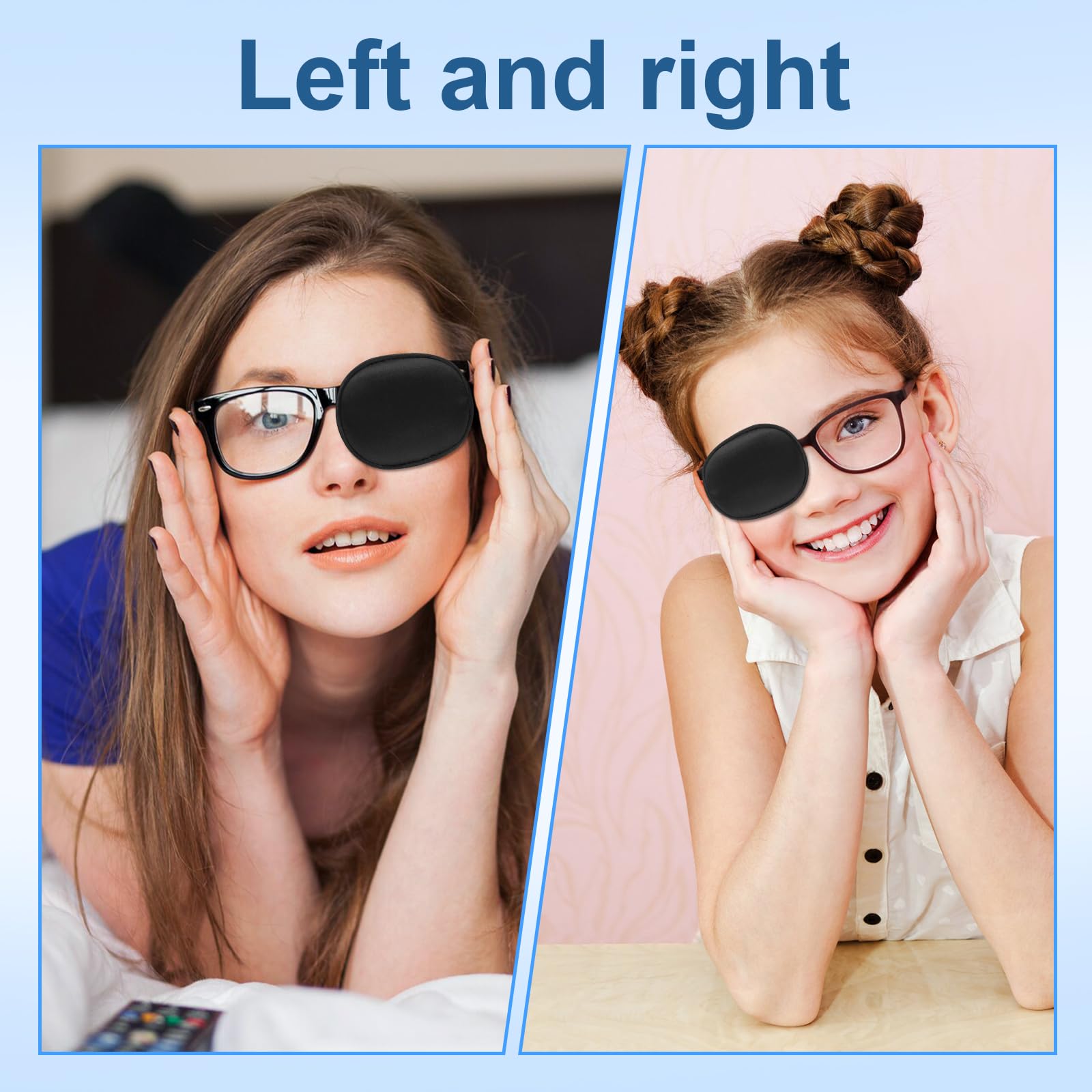 Over-glasses design showing breathable, non-adhesive patch