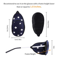 Patch placed on glasses showing size 10 x 5 cm