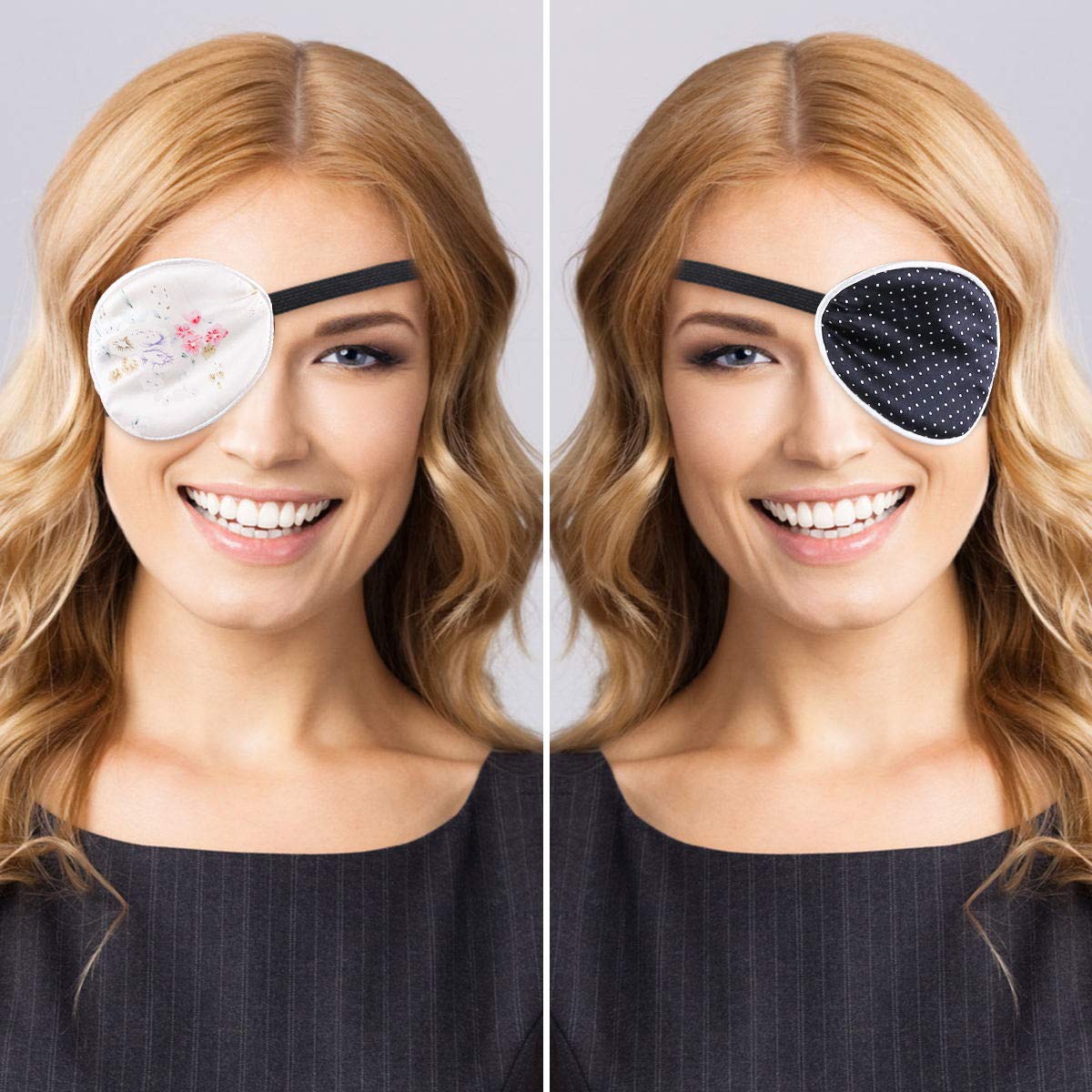 Black polka dots silk eye patch front view