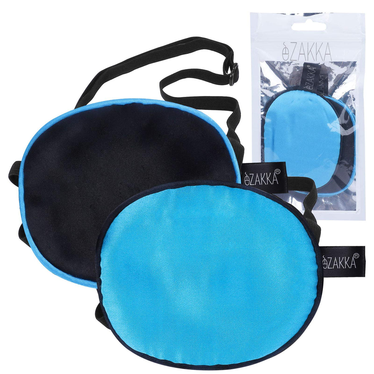 eZAKKA silk eye patch blue and black with elastic strap, front view