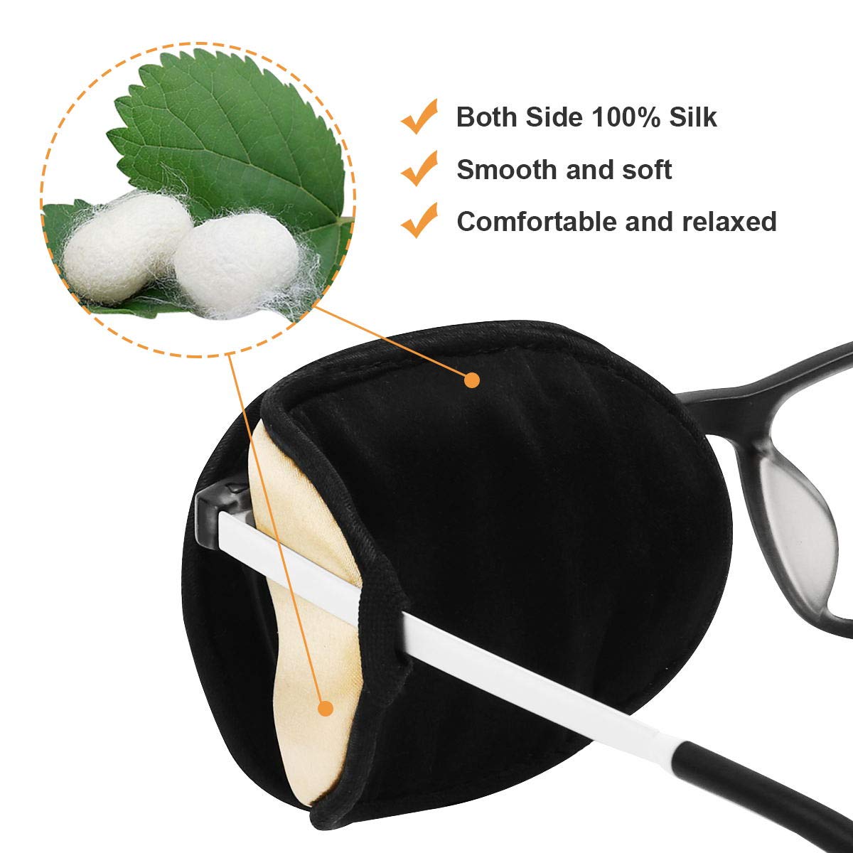 Over-glasses design eZAKKA eye patch resting on eyeglasses