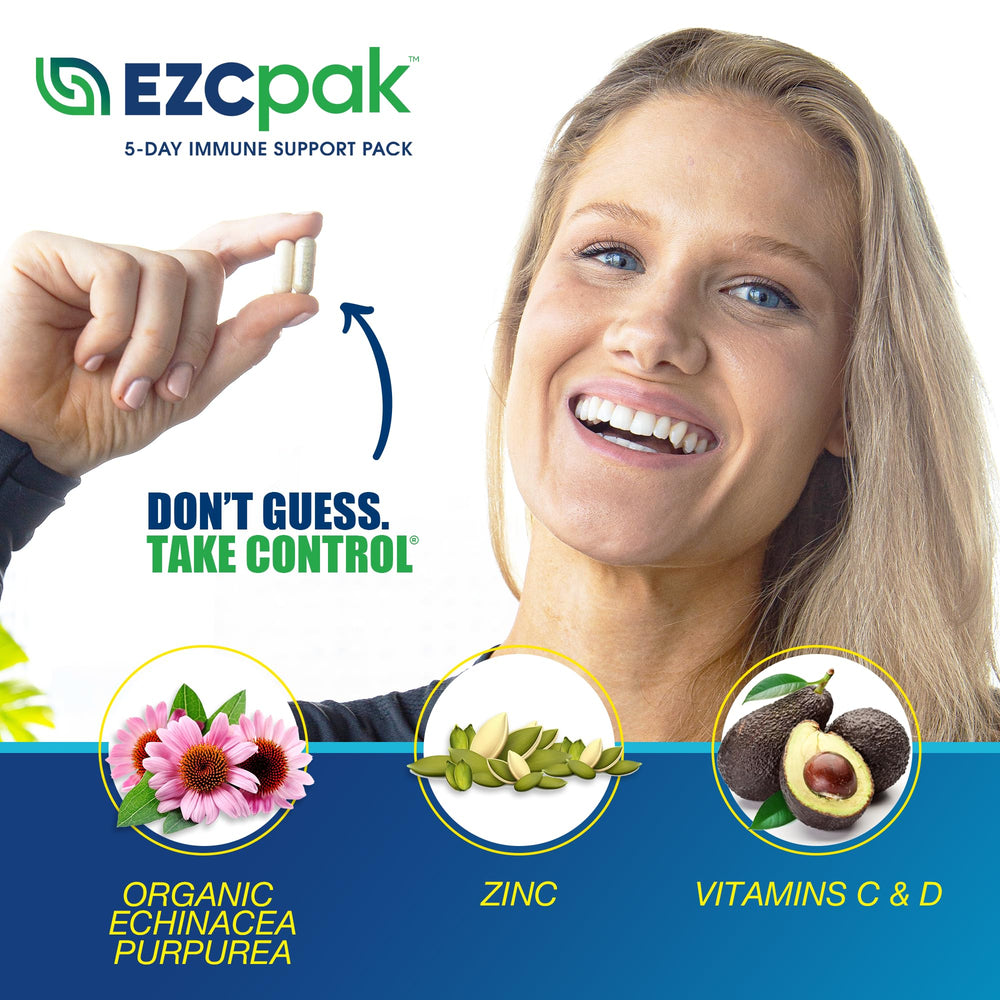Travel-size EZC Pak sachets laid out
