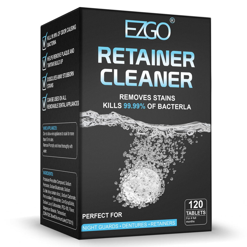EZGO Retainer Cleaner Tablets box and bottle