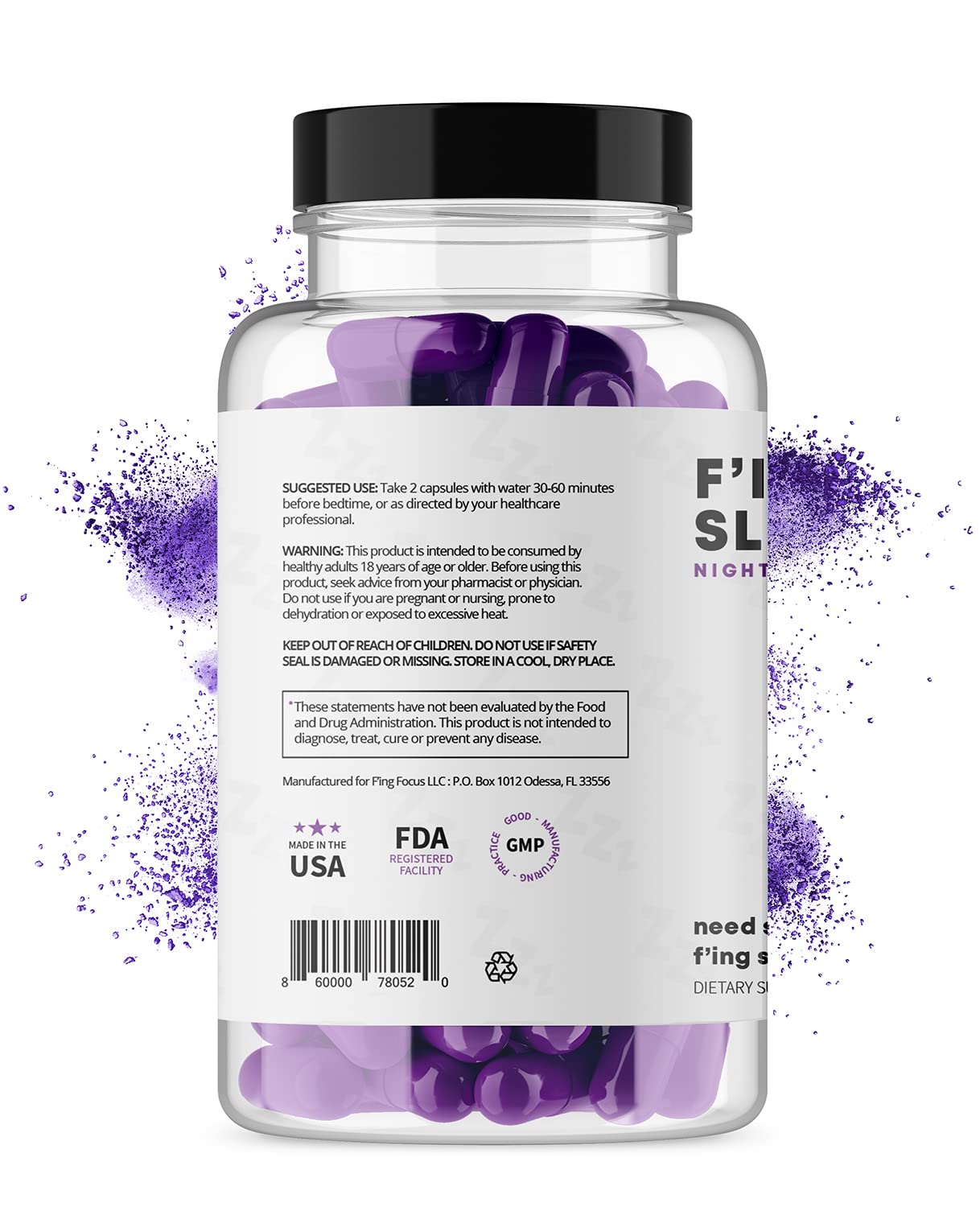 Close-up of melatonin and magnesium on the label