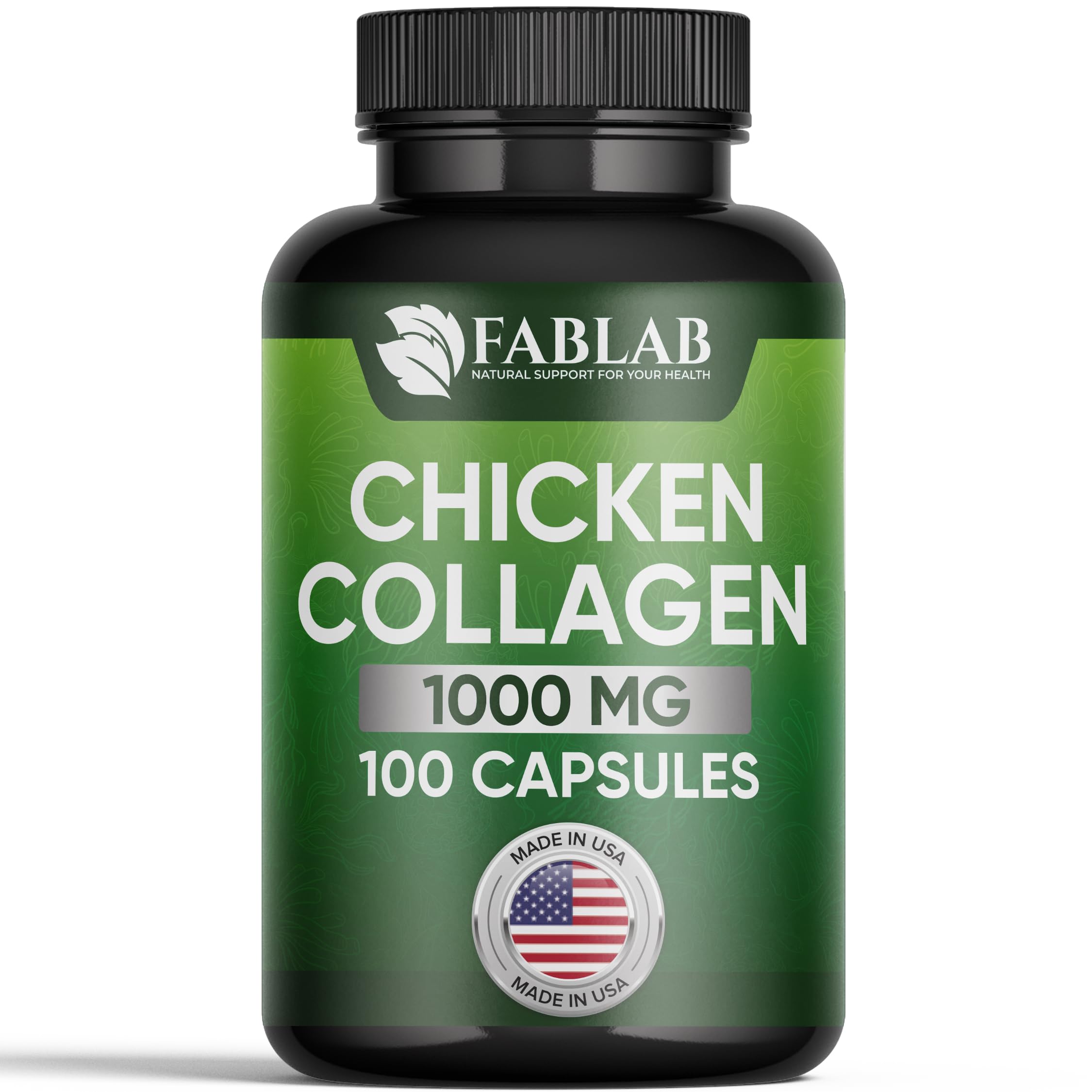 FabLab Chicken Collagen Type II supplement bottle on white background