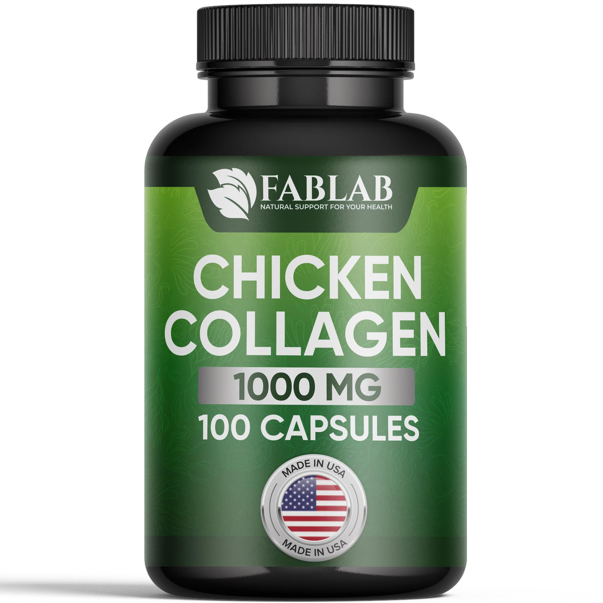 FabLab Chicken Collagen Type II supplement bottle on white background