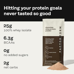 Factor Form whey protein being poured into a shaker for quick post-workout nutrition