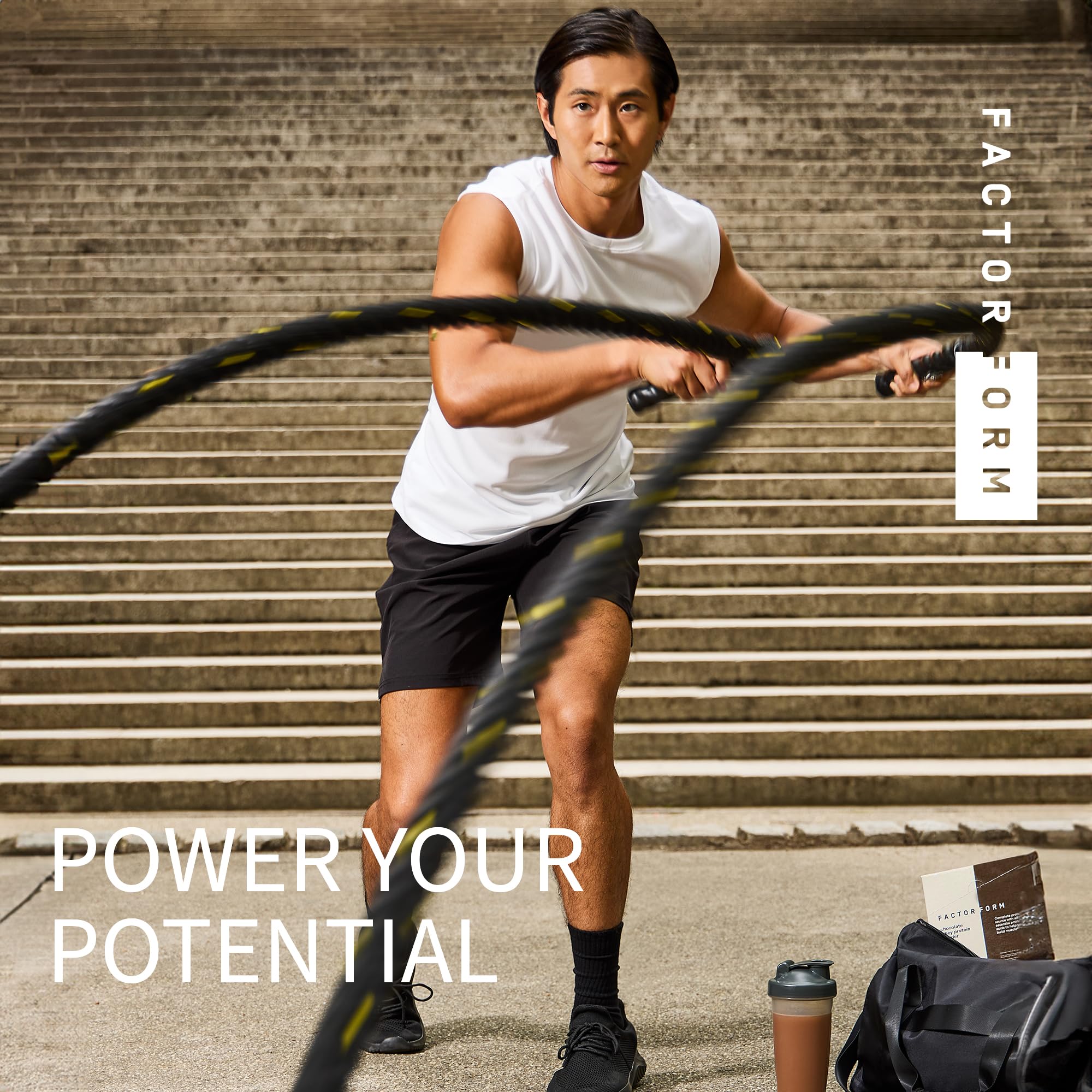 Factor Form shake glass featuring chocolate flavor ready after training