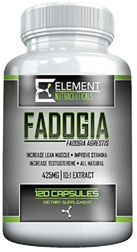 Bottle of Fadogia Agrestis supplement by Element Nutraceuticals, 425 mg per serving, 120 servings