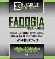 Close-up of 10:1 Fadogia Agrestis extract label on supplement bottle