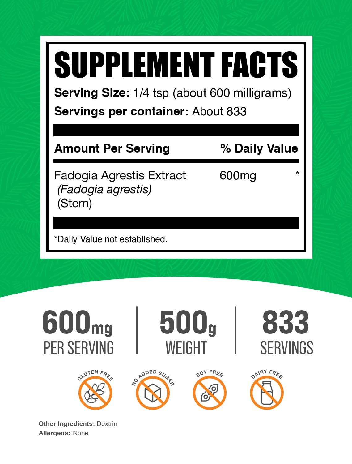 Label of Fadogia Agrestis extract powder showing ingredients