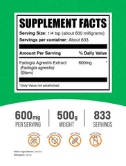 Label of Fadogia Agrestis extract powder showing ingredients